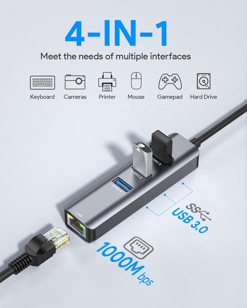 Vilcome USB C to Ethernet Adapter,Vilcome RJ45 to USB C Thunderbolt 3/Type-C Gigabit Ethernet LAN Network Adapter, Compatible for MacBook Pro 2021/2020/2019/2018/2017, MacBook Air, Dell XPS and More - Image 2